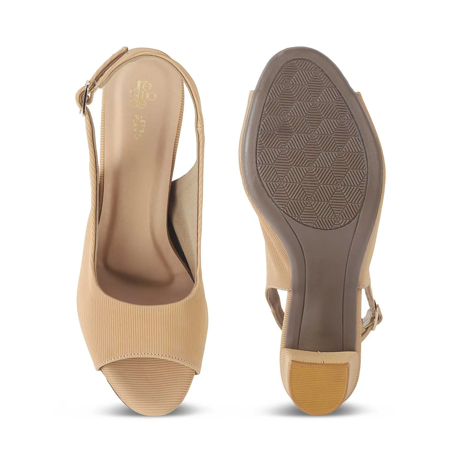 Tresmode Eslip Beige Women's Dress Block Heel Slingback Pumps