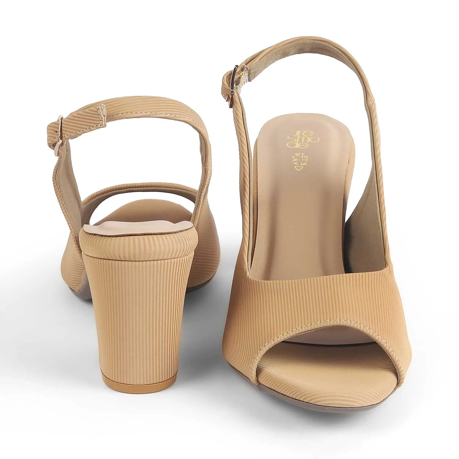 Tresmode Eslip Beige Women's Dress Block Heel Slingback Pumps