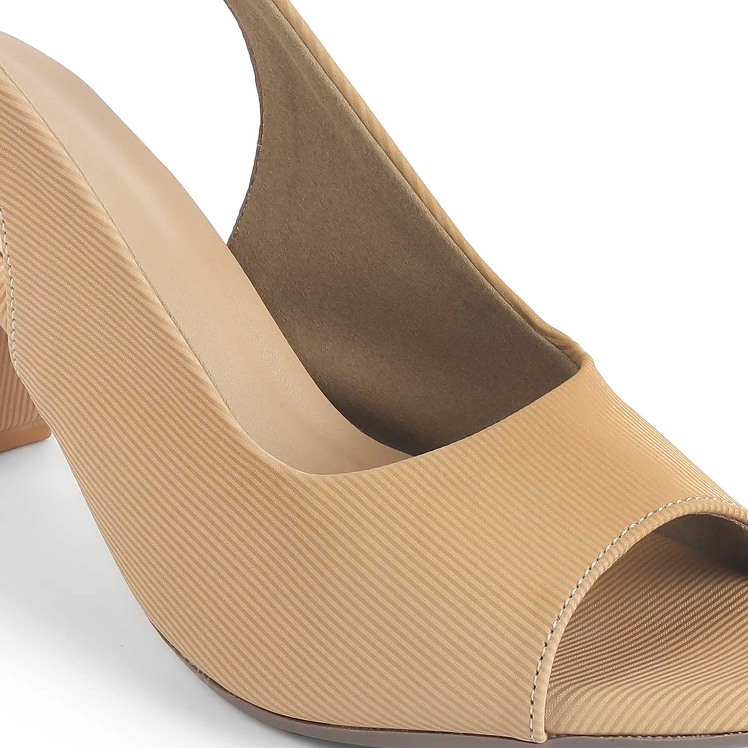 Tresmode Eslip Beige Women's Dress Block Heel Slingback Pumps