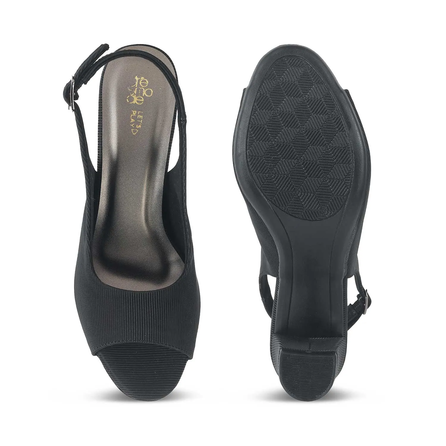 Tresmode Eslip Black Women's Dress Block Heel Slingback Pumps