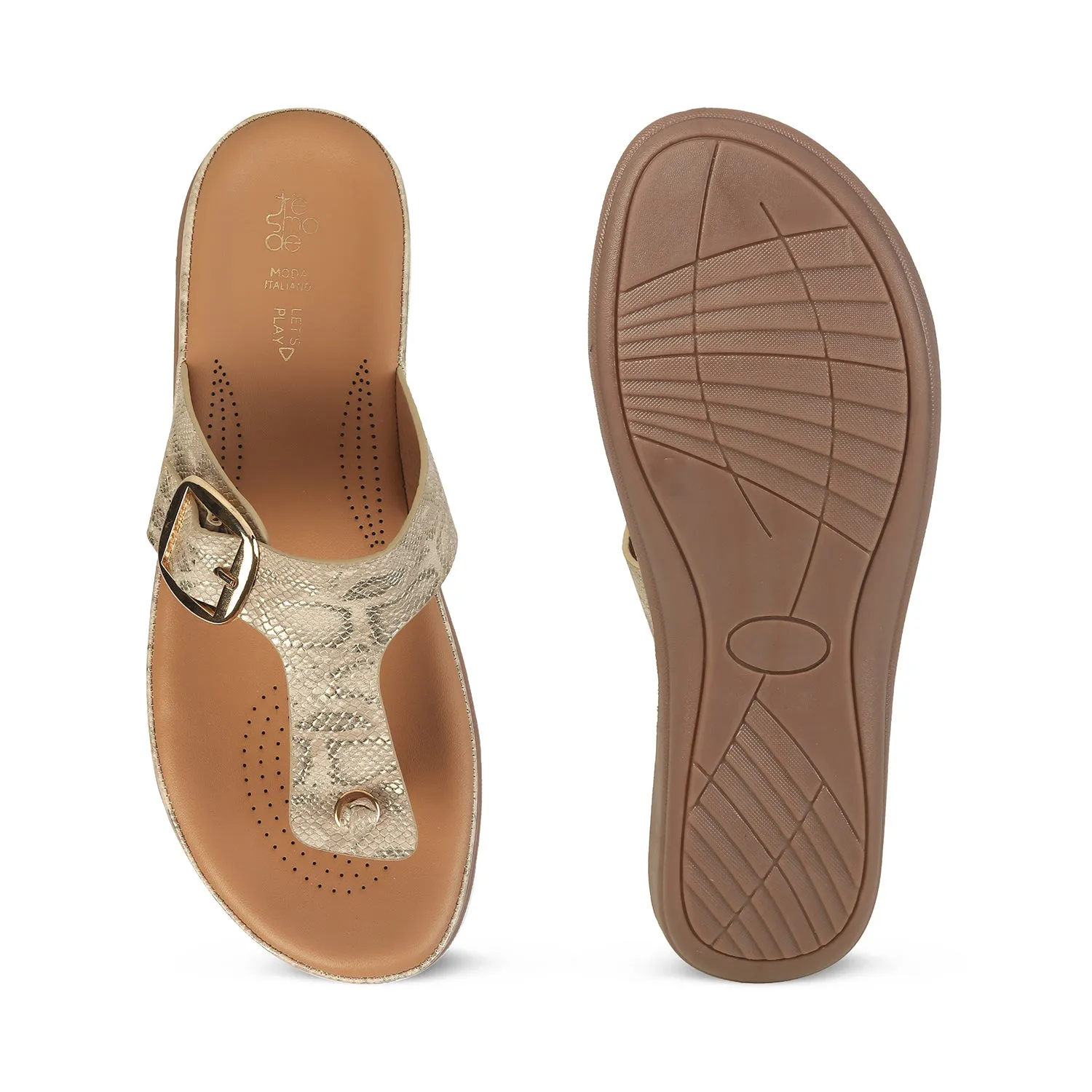 Tresmode Espoo Gold Women's Casual Platform Flats