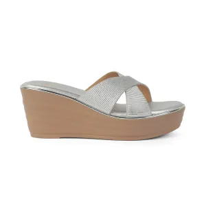 Tresmode Kuget Silver Women's Dress Wedge Sandals