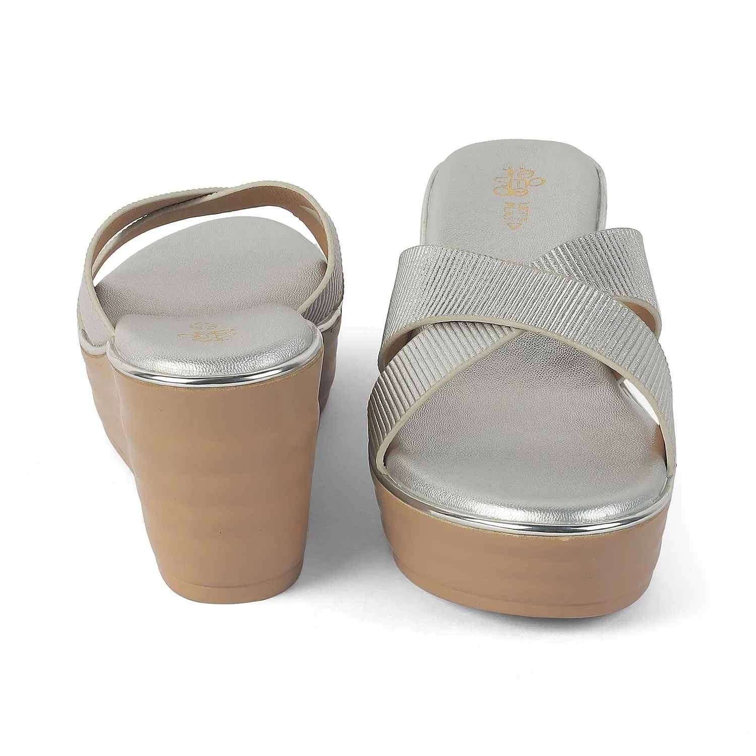 Tresmode Kuget Silver Women's Dress Wedge Sandals