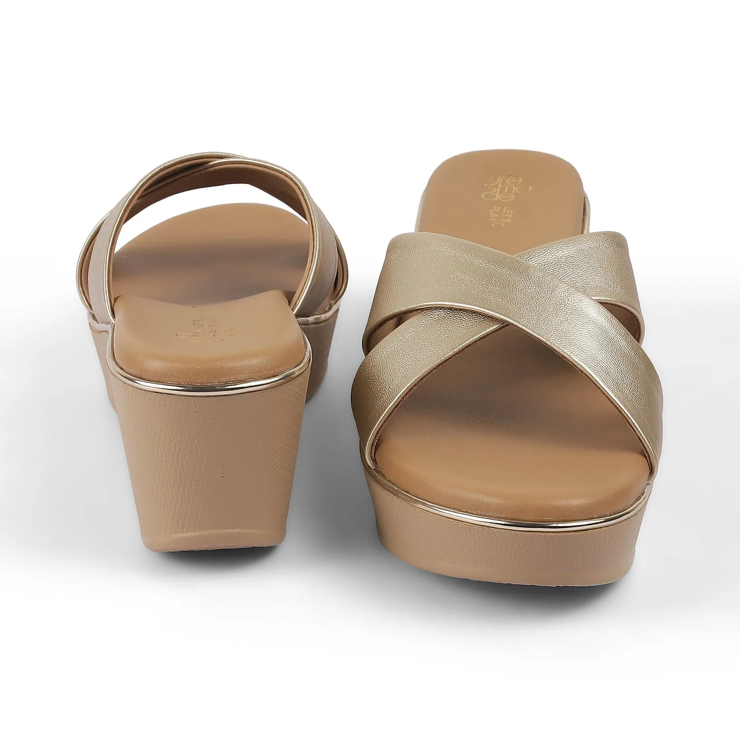 Tresmode Metsav Gold Women's Dress Wedge Sandals