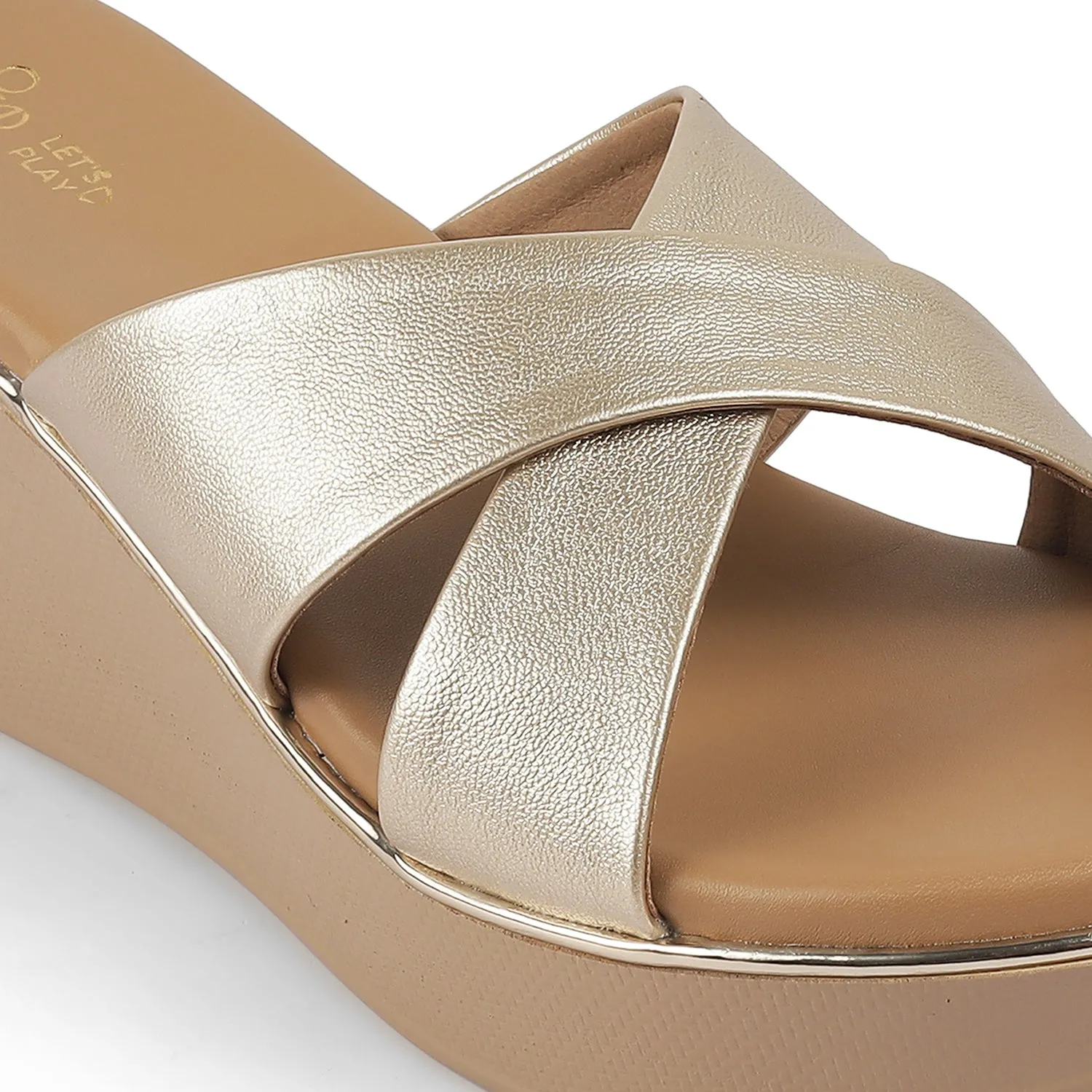 Tresmode Metsav Gold Women's Dress Wedge Sandals