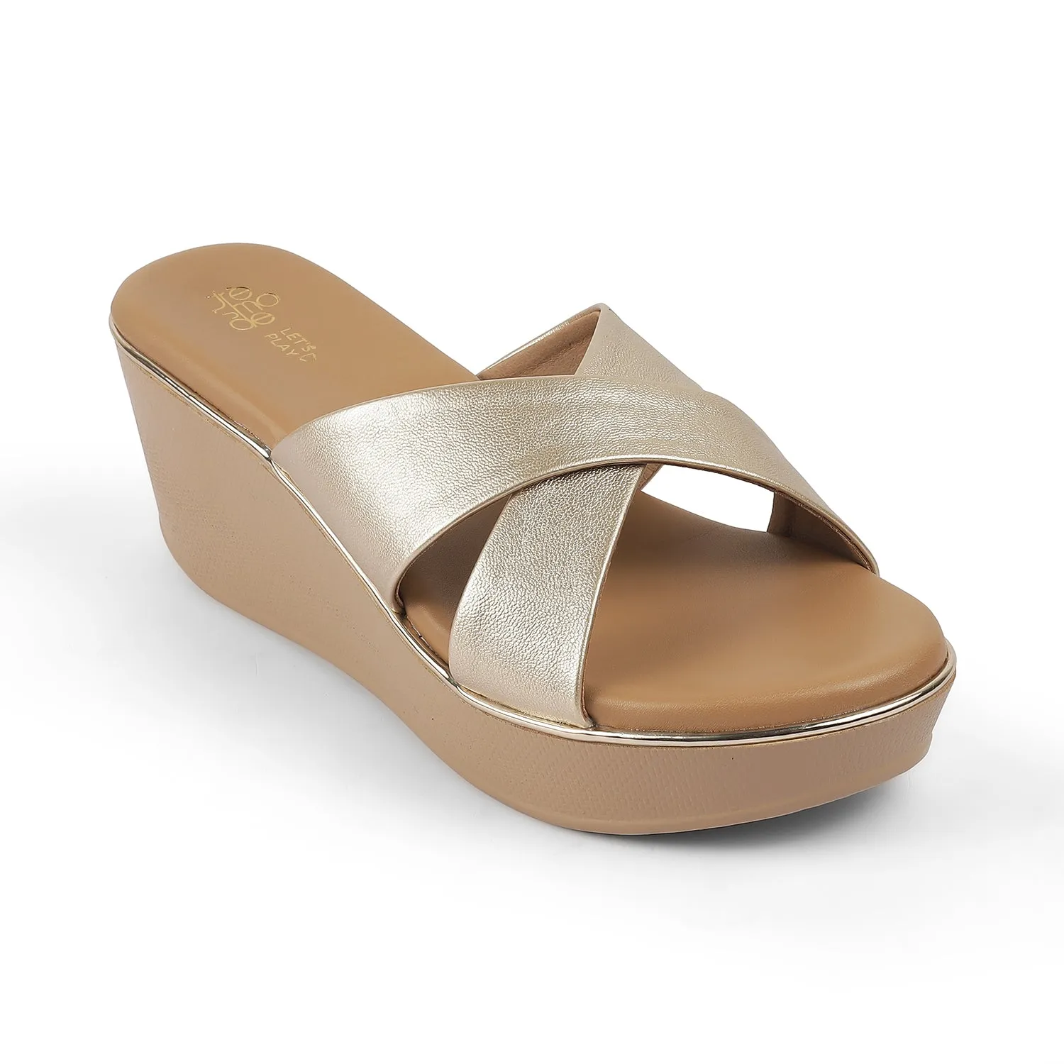 Tresmode Metsav Gold Women's Dress Wedge Sandals