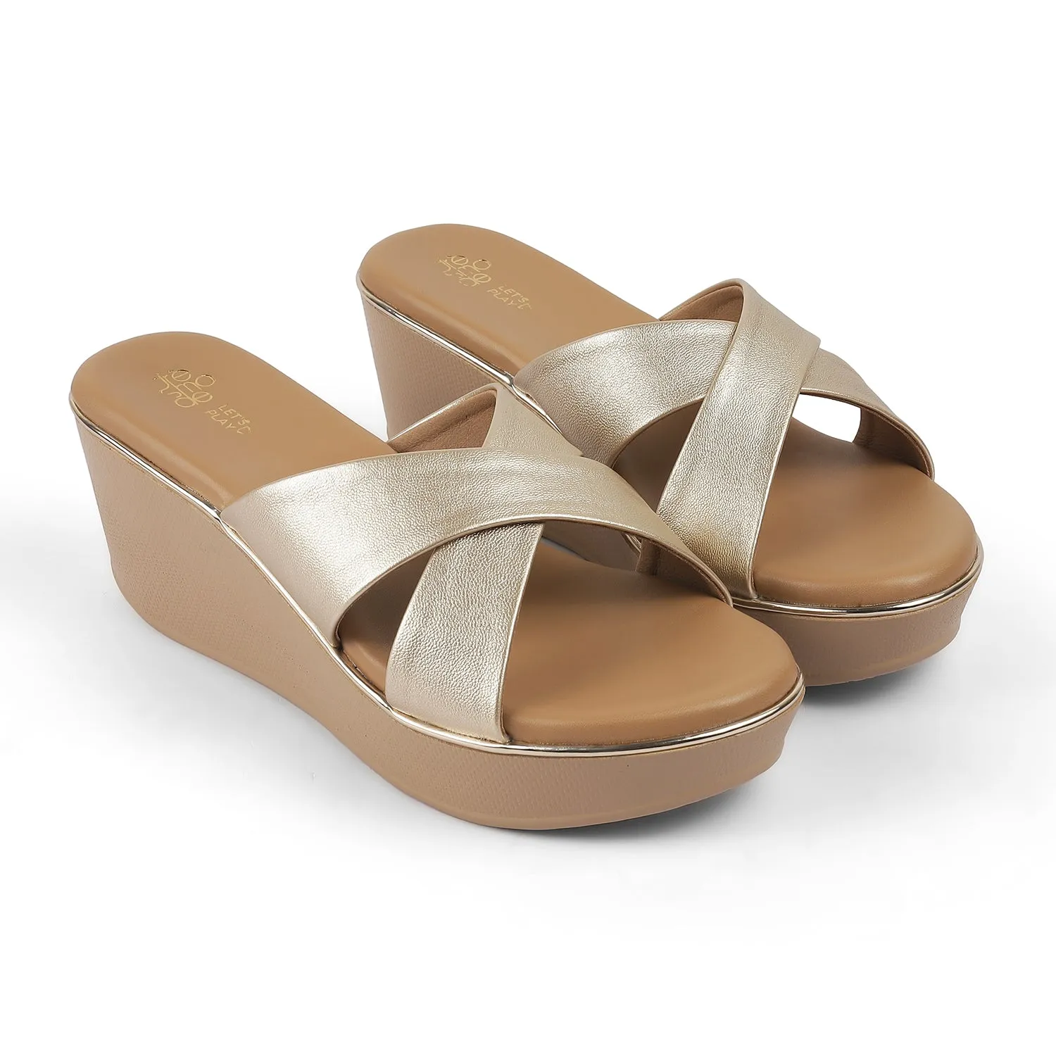 Tresmode Metsav Gold Women's Dress Wedge Sandals