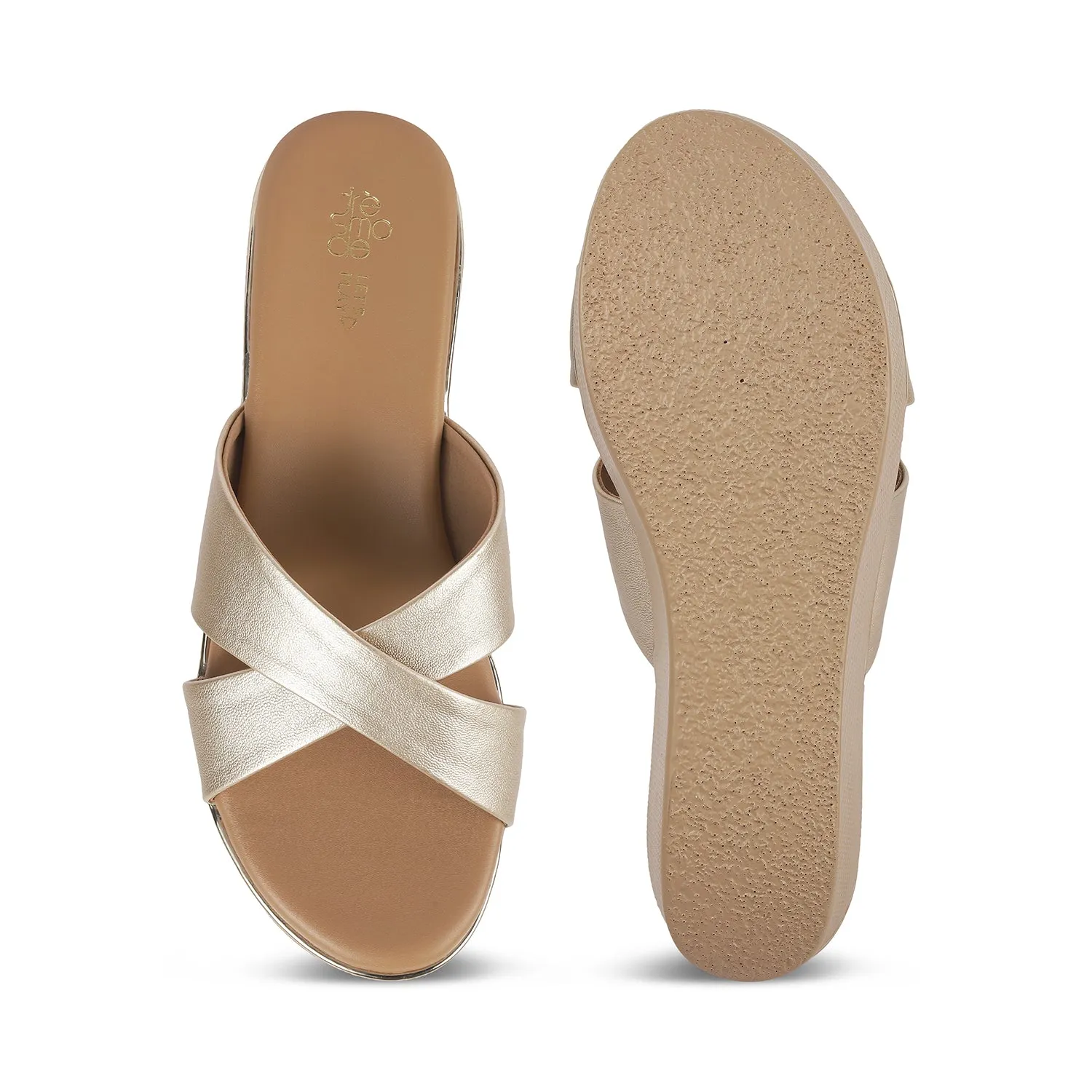 Tresmode Metsav Gold Women's Dress Wedge Sandals