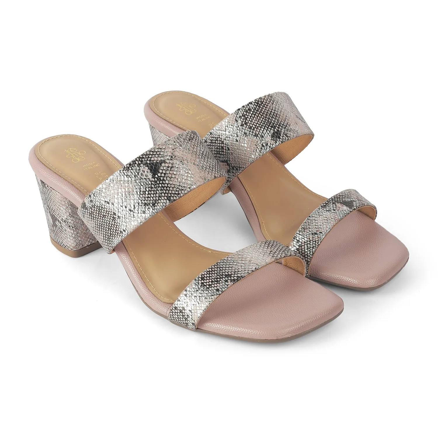 Tresmode Rentu Champagne Women's Dress Block Heel Sandals