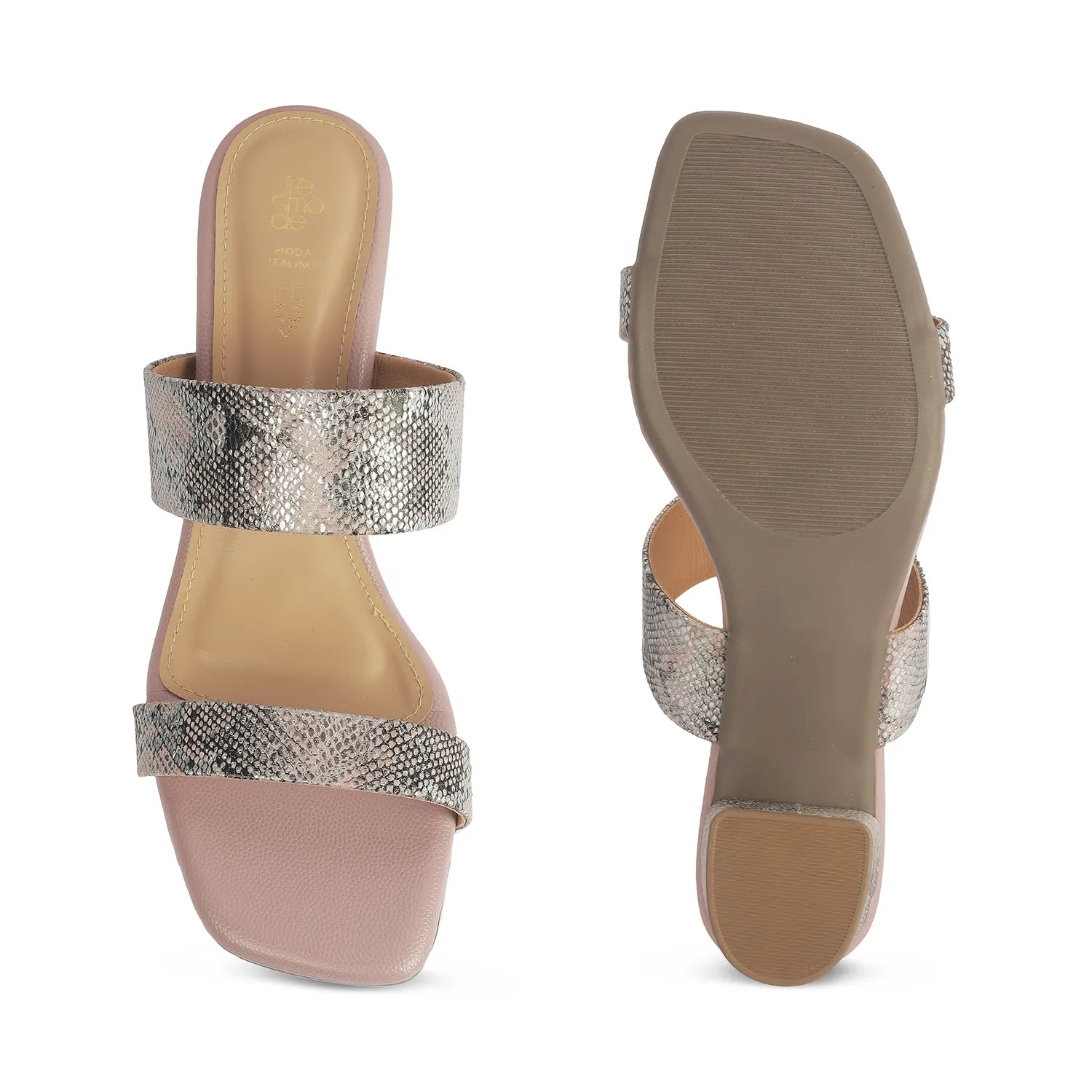 Tresmode Rentu Champagne Women's Dress Block Heel Sandals