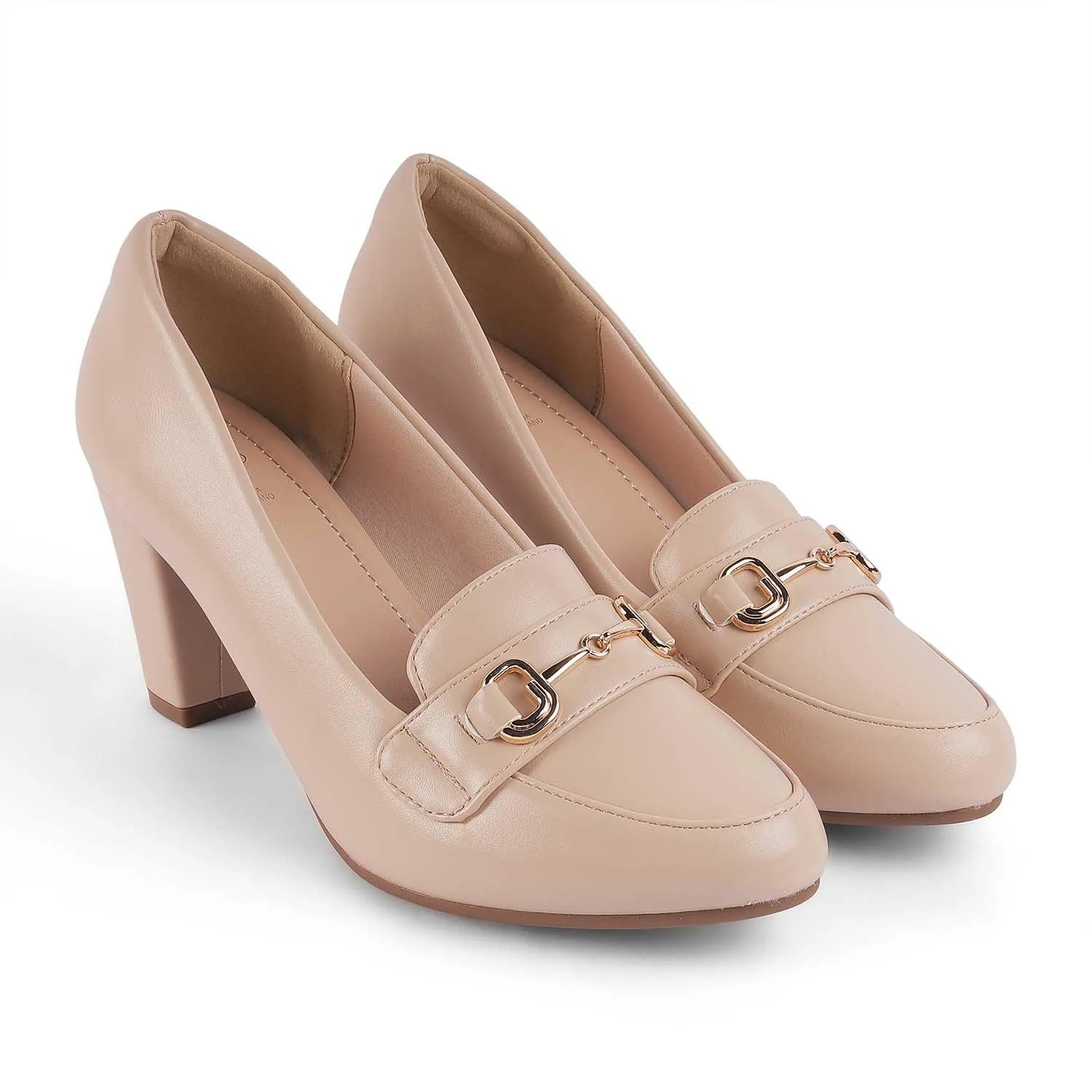 Tresmode Tresore Beige Women's Dress Block Heel Pumps