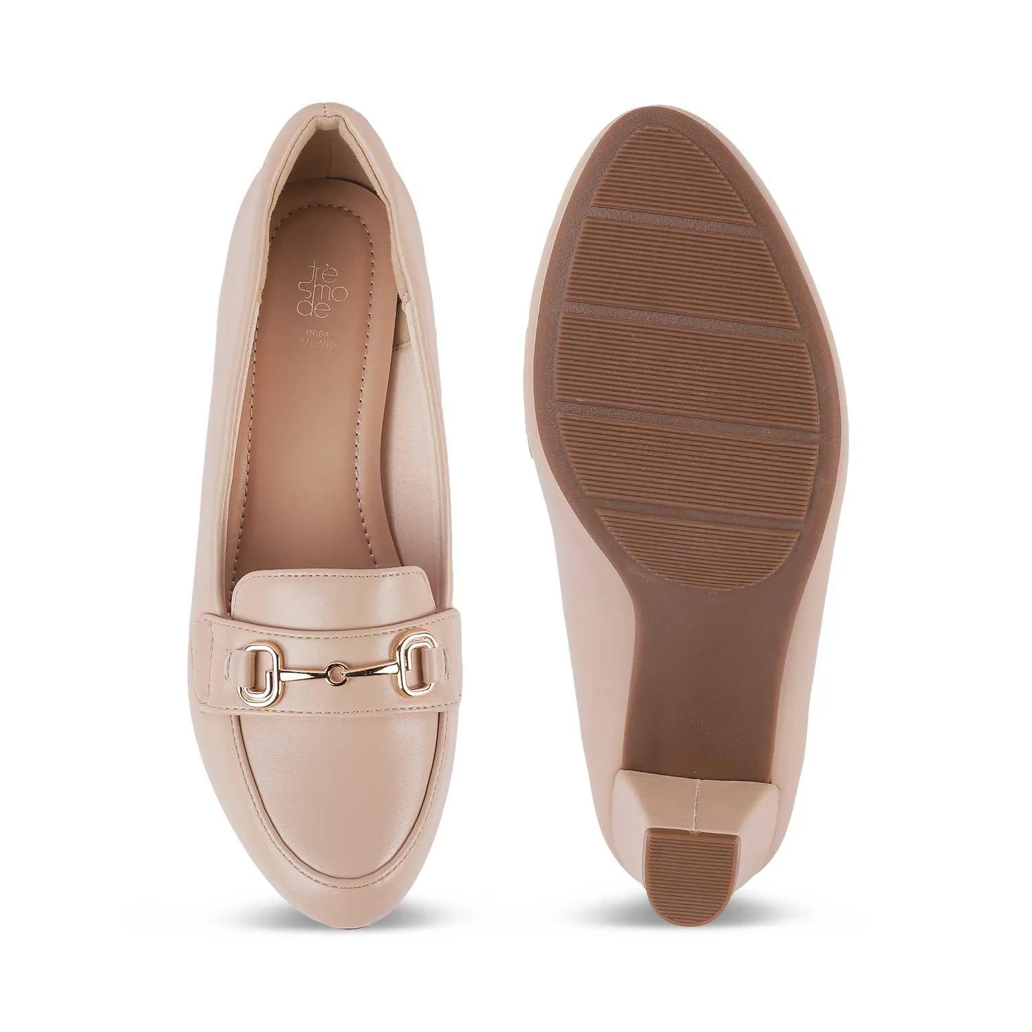 Tresmode Tresore Beige Women's Dress Block Heel Pumps