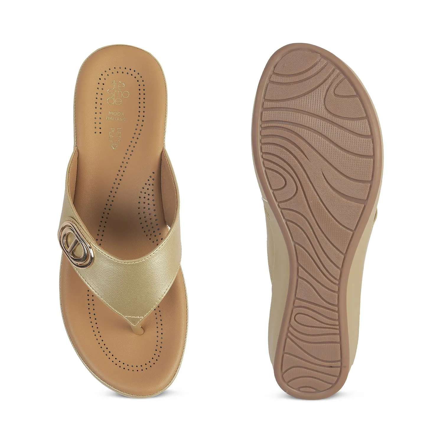 Tresmode Vantaa Gold Women's Dress Platform Flats