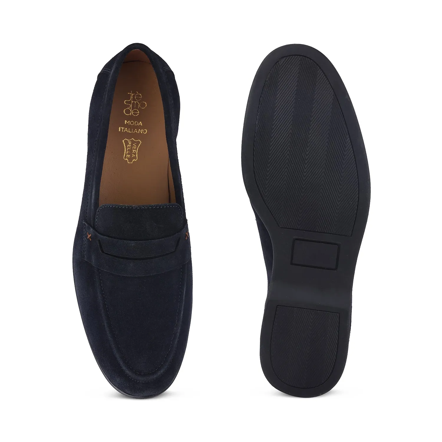 Tresmode Veni Navy Men's Suede Leather Loafers