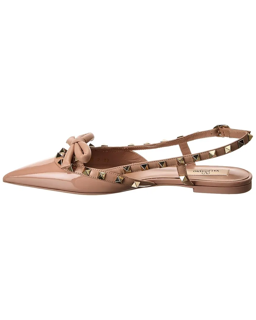 Valentino Rockstud Bow Patent Slingback Ballerina Flat