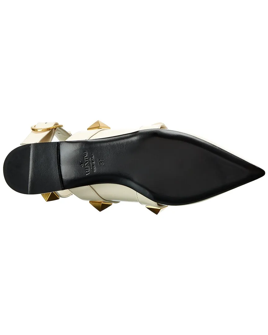 Valentino Roman Stud Leather Ankle Strap Flat