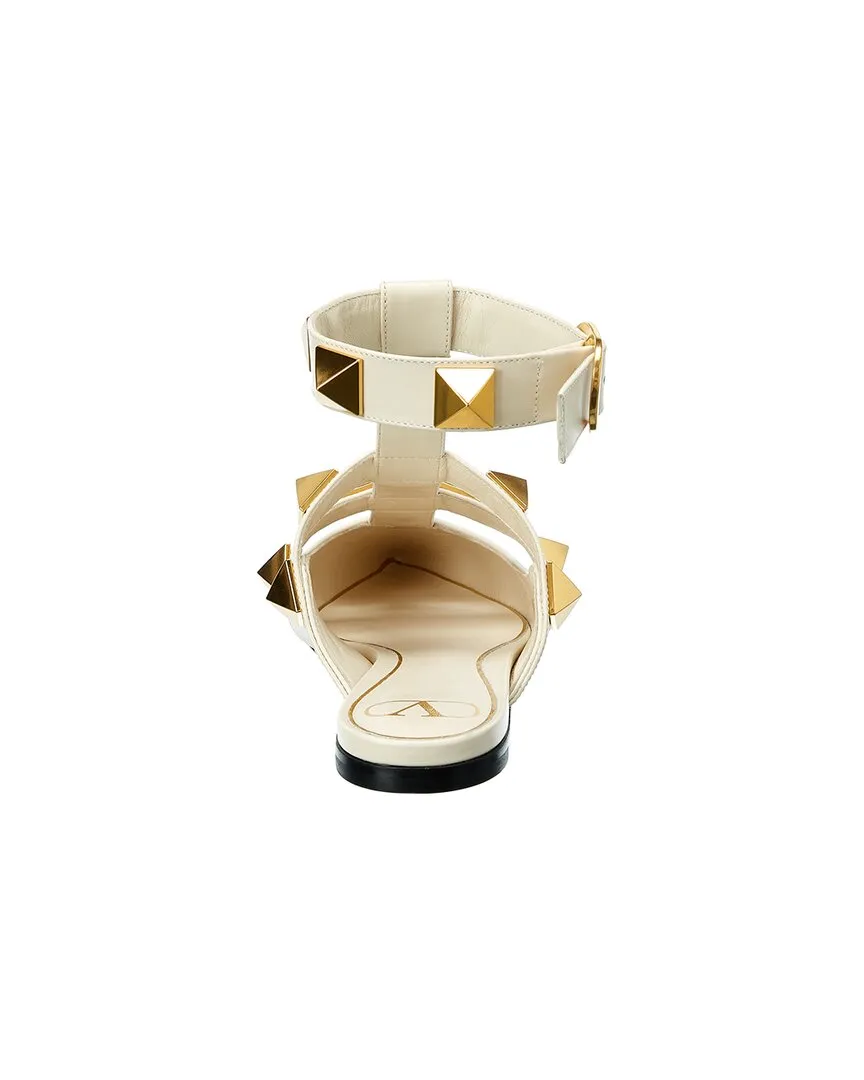 Valentino Roman Stud Leather Ankle Strap Flat