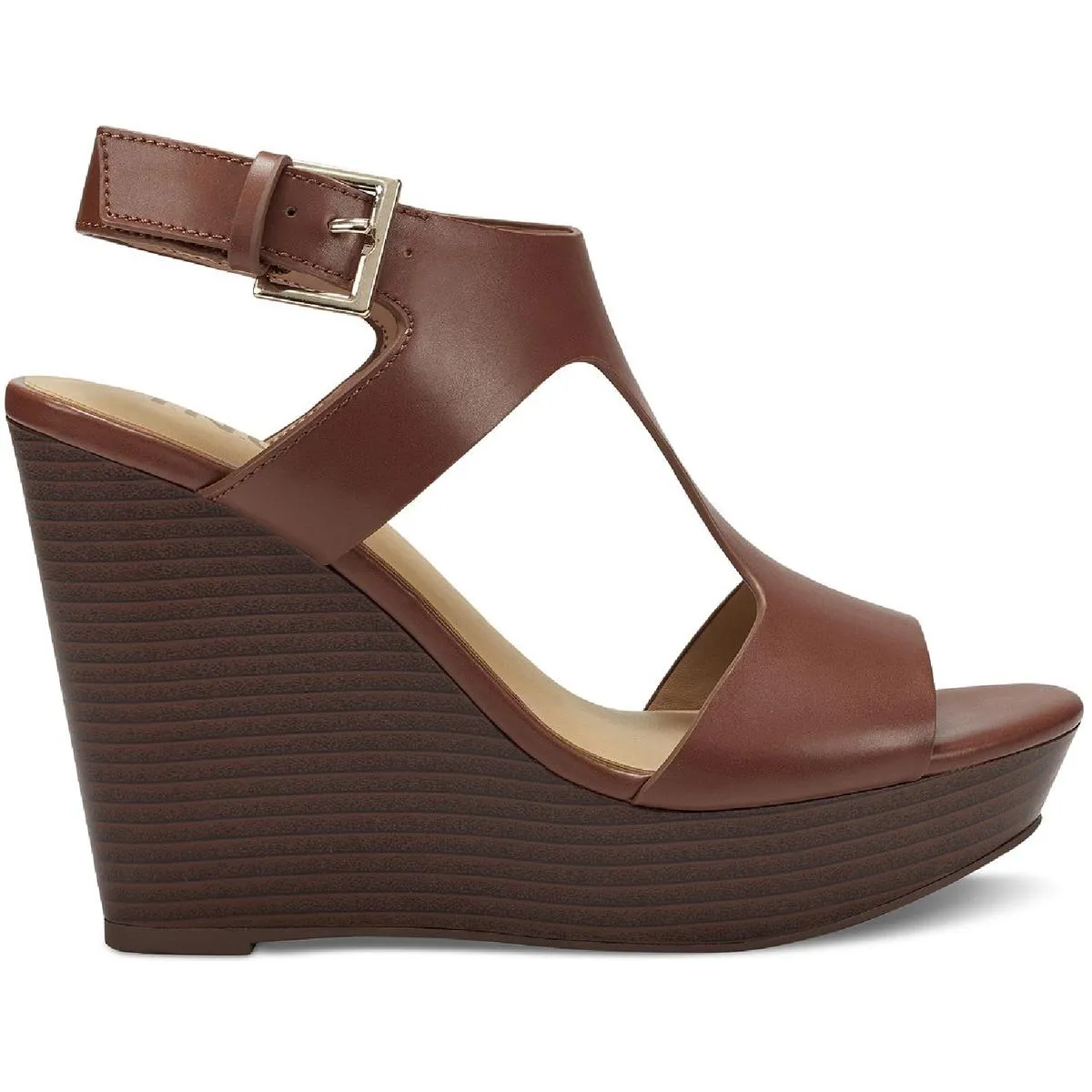 Valleri Womens Faux Leather Open Toe Wedge Sandals