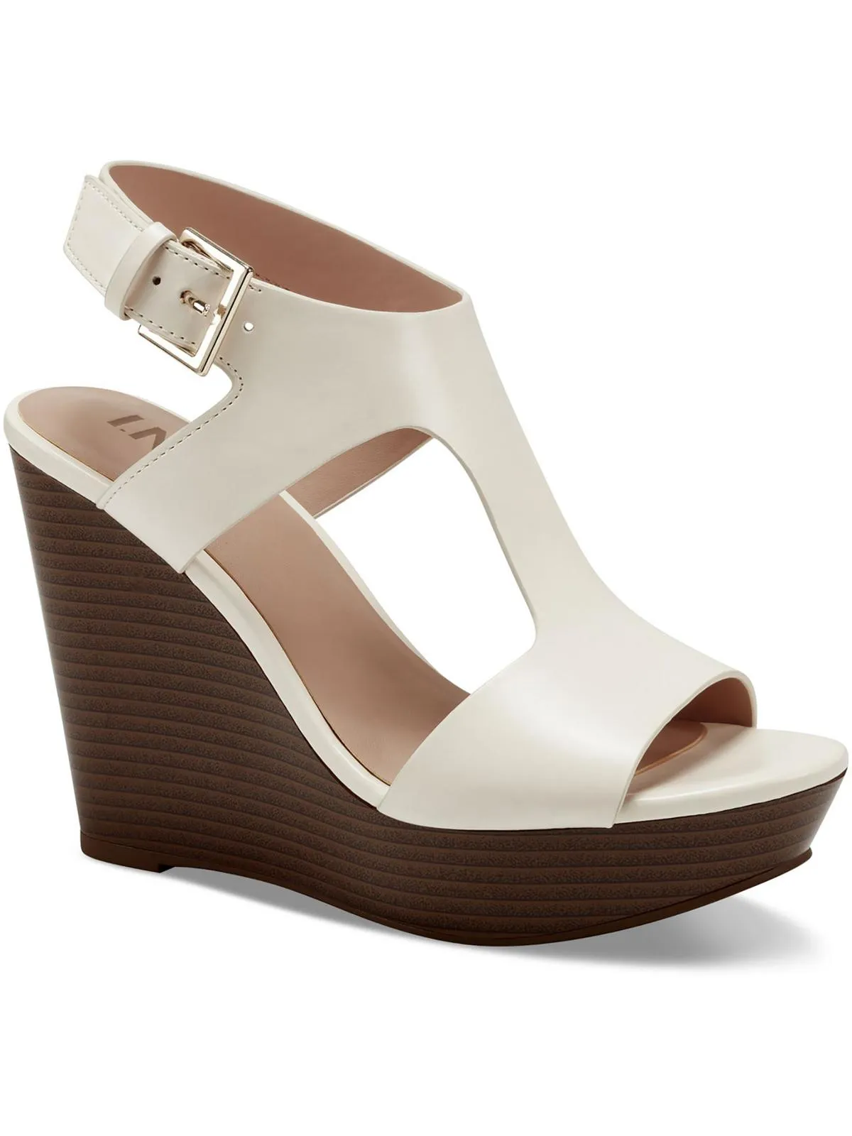 Valleri Womens Faux Leather Open Toe Wedge Sandals