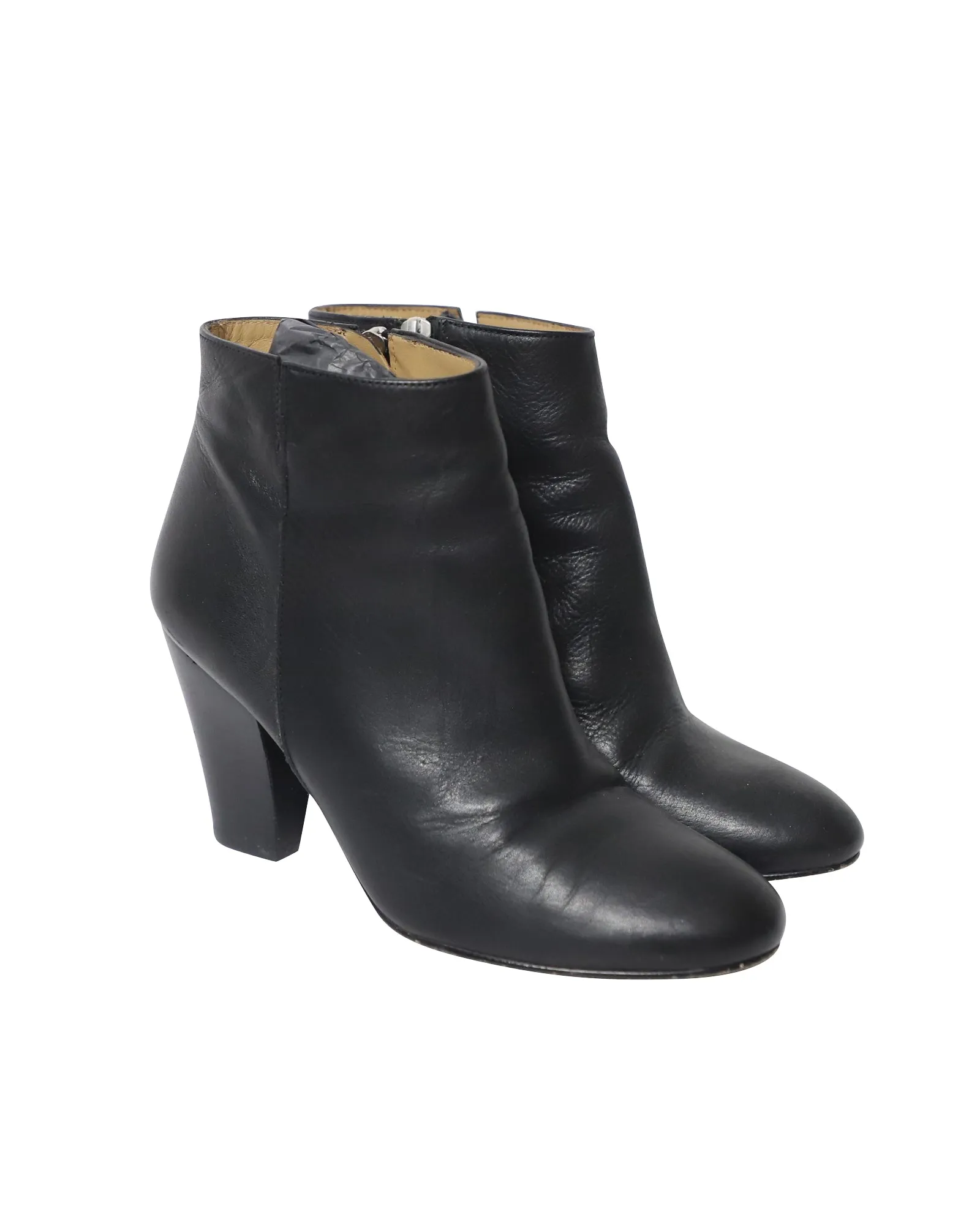 Whistles Chunky Mid-Heel Ankle Boots in Black Leather