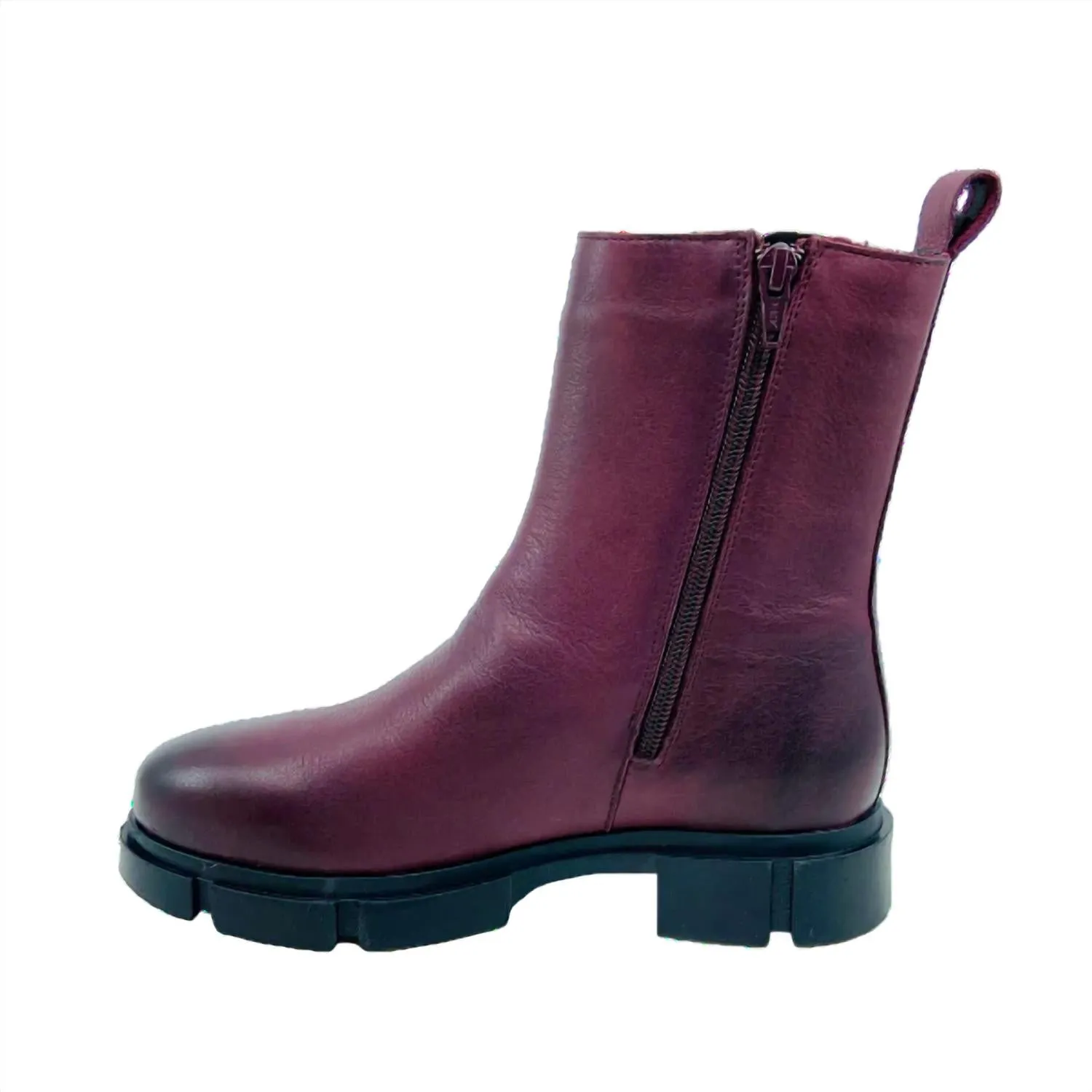 Women Lock Zip Up Boot In Bordeaux/black