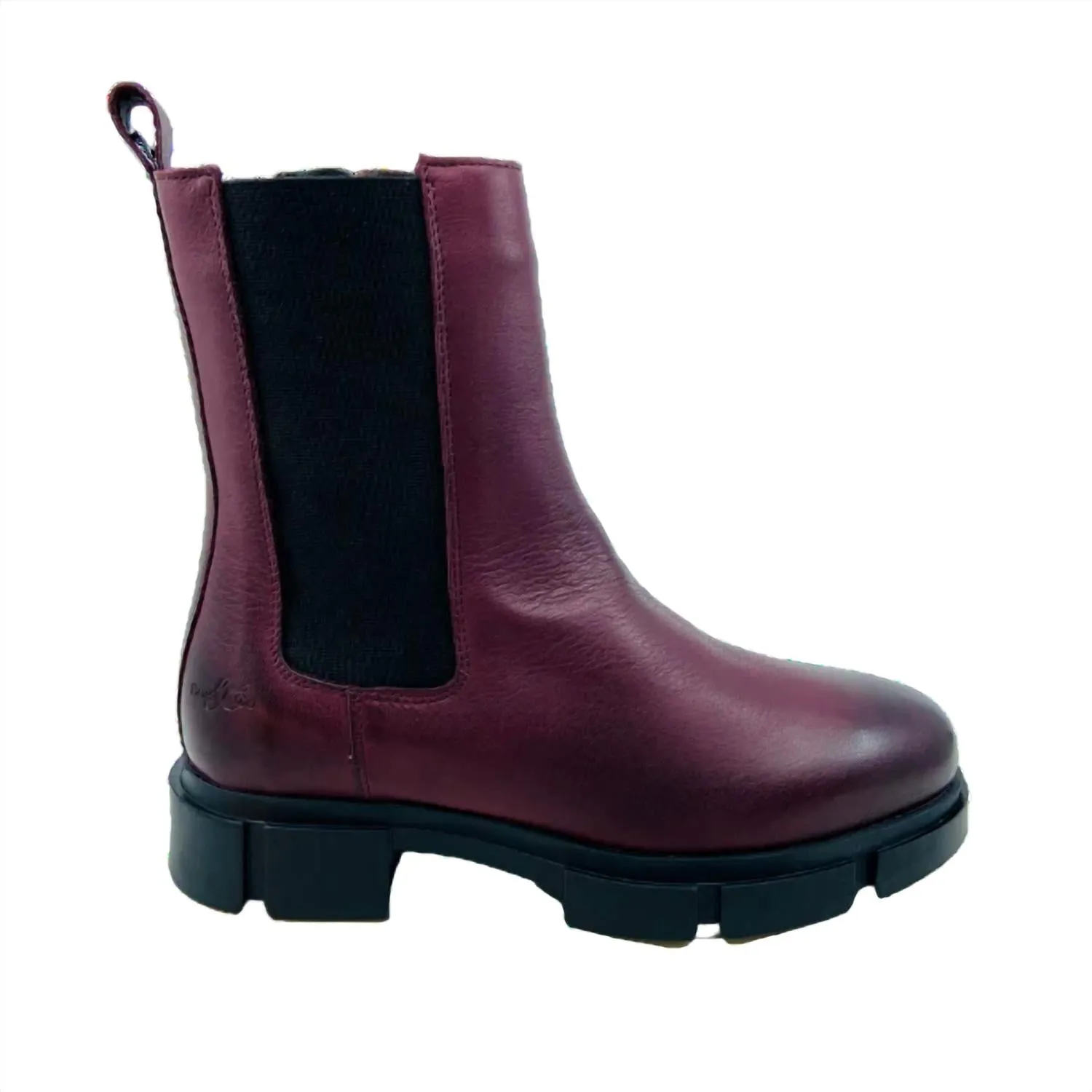 Women Lock Zip Up Boot In Bordeaux/black