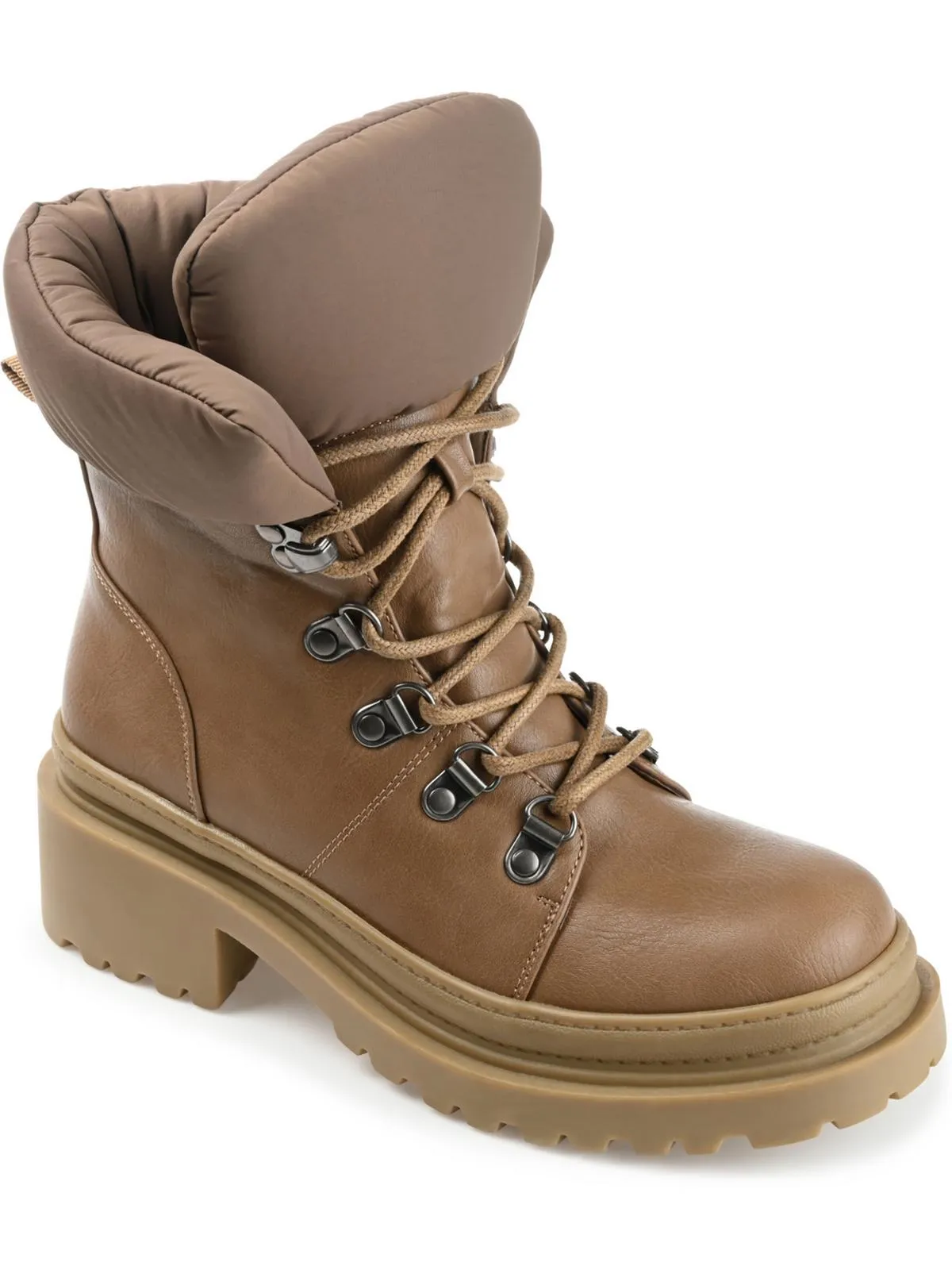 Womens Faux Leather Lug Sole Combat & Lace-Up Boots