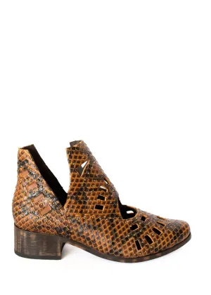 Women's Reedy Cut Out Ankle Snakeskin Boot In Brown Leather