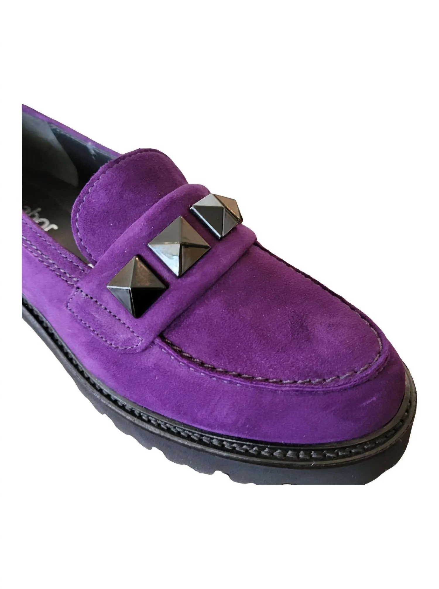 Women's Studded Loafers In Purple Suede