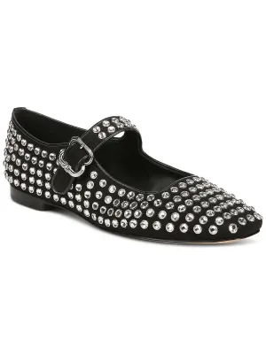Womens Suede Rhinestone Mary Janes