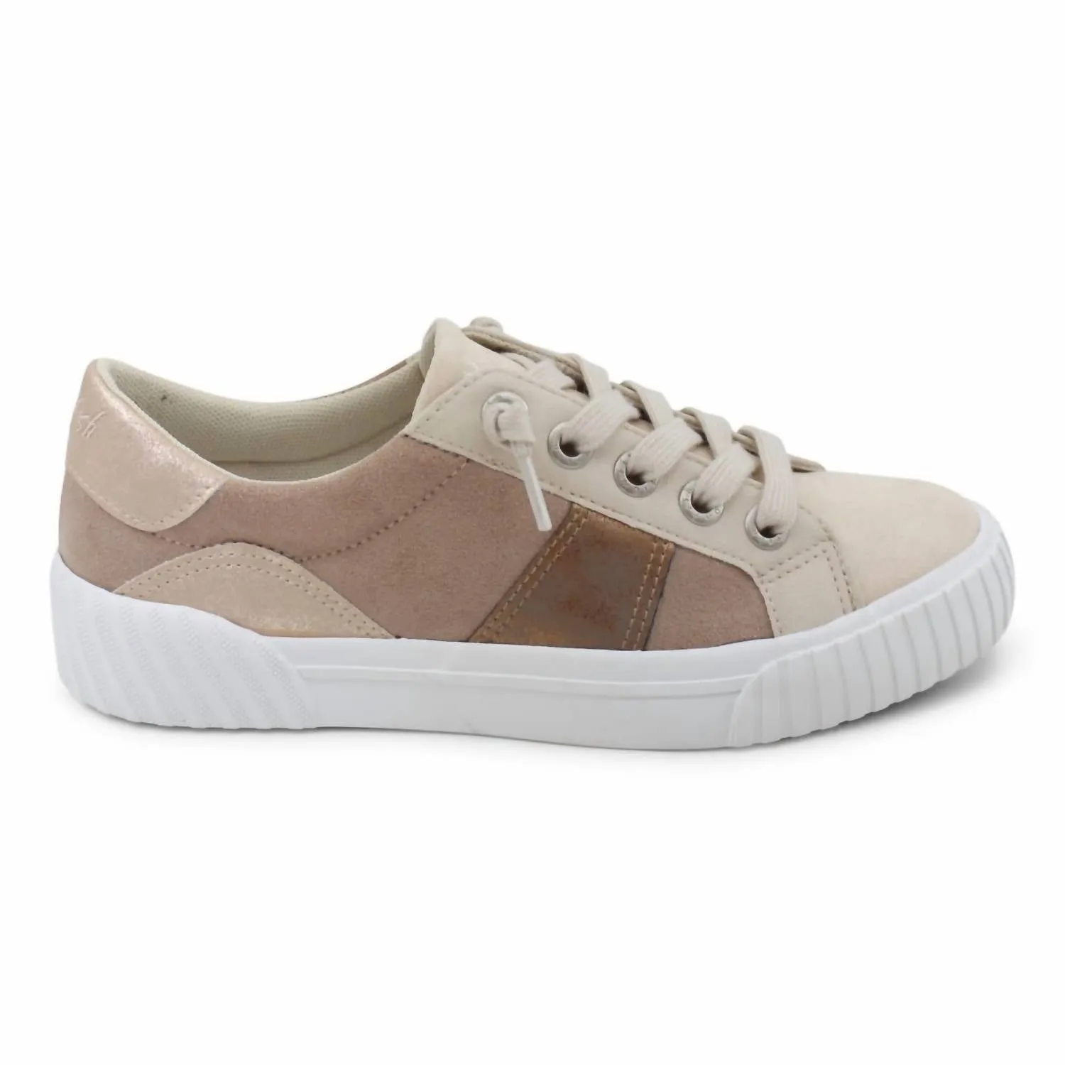 Women's Wave-B Sneaker In Sand And Steel Gold Micro Suede