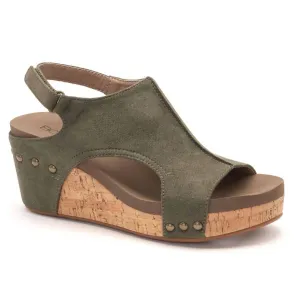 Women's Wedge Sandals In Olive Suede